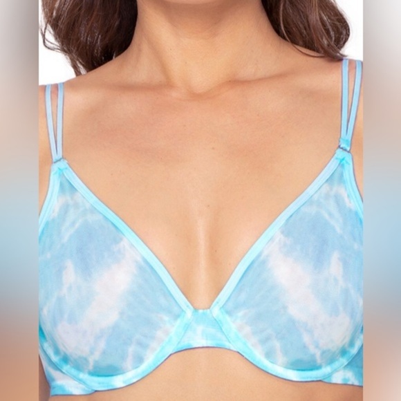 2pack Blue & Blue floral Unlined Sheer Mesh Demi Underwire Bras size 38D new - Picture 9 of 10